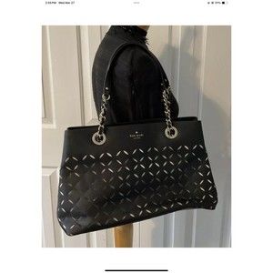 KATE SPADE Black/Gold Leather Double Handle Shoulder Purse/Handbag Large Tote